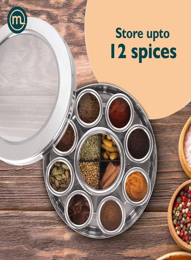 Mishaa Steel 12-in-1 Extra Large Multipurpose Storage Containers | Airtight Stainless Steel Masala Spice Box for Herbs, Mouth Freshener & Dry Fruits | See-Through Threaded Lid - Image 3
